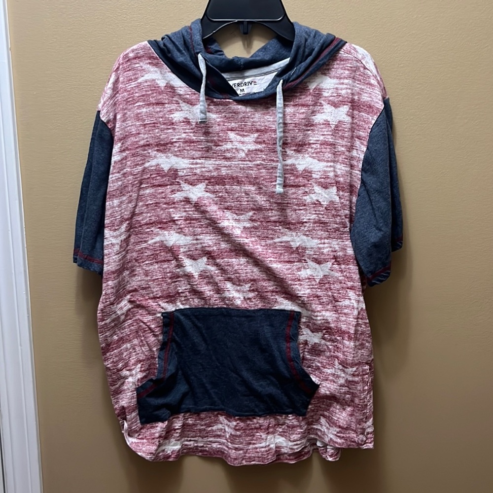 OVERDRIVE Brand USA T-Shirt Short Sleeved Hoodie Sweatshirt Size M